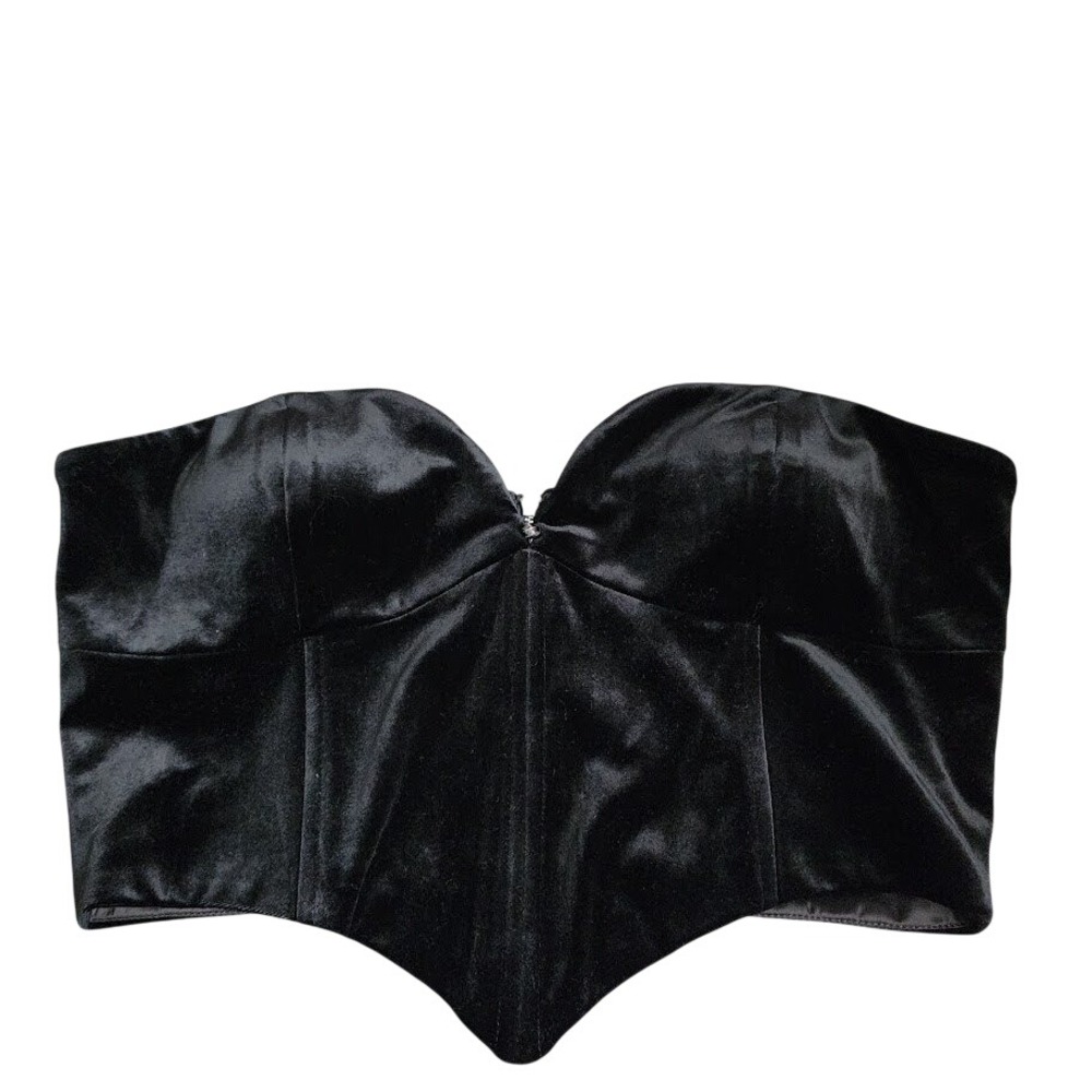 JW PEI Black Velvet Strapless Corset Bustier Top Y2K Size 10 - Picture 7 of 7